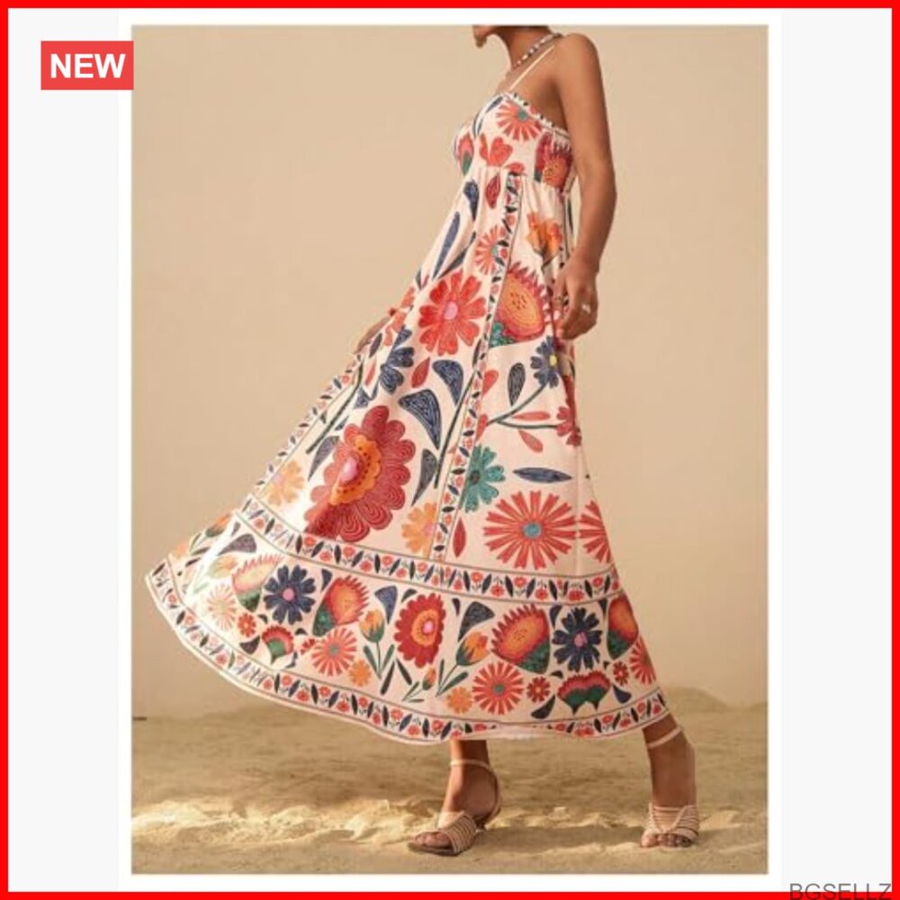 Polyester Spaghetti Strap Shirred Back Tropical M… - image 2